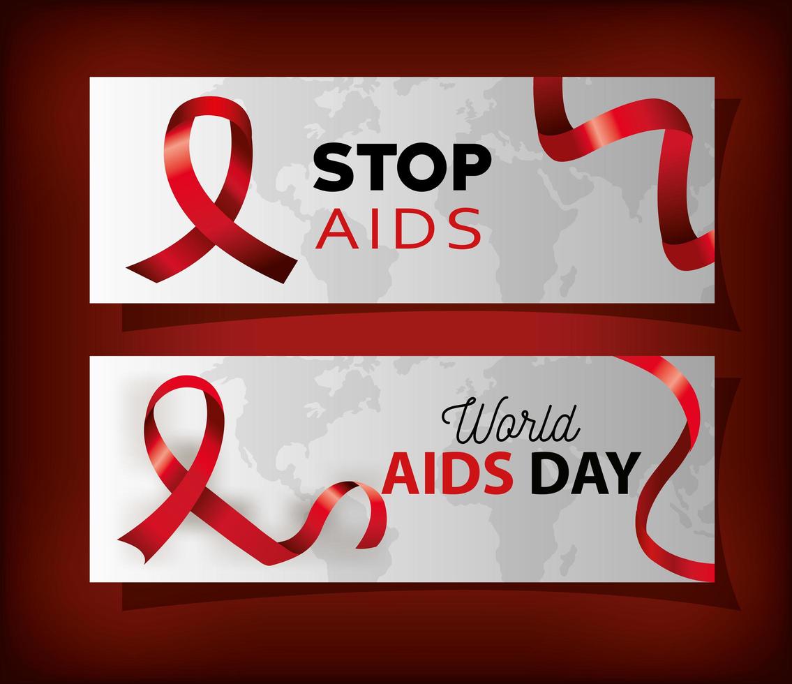 set poster with world aids day and ribbon vector