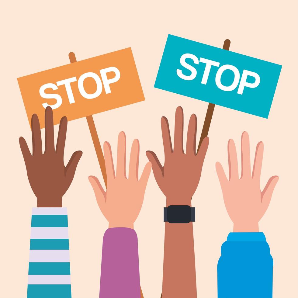 Human rights with hands up and stops banners vector design