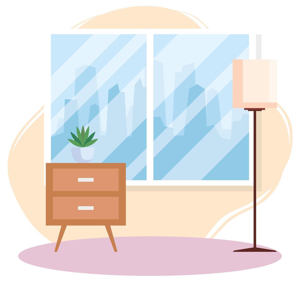 house place interior scene, set icons furniture decoration vector