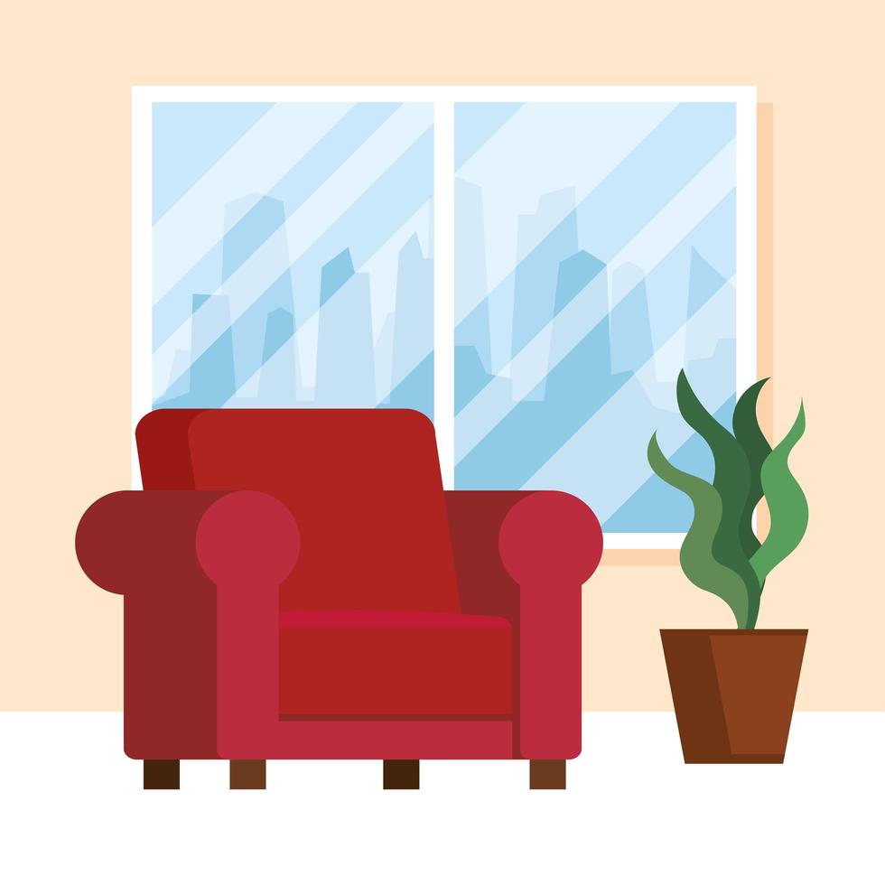 living room home place, with sofa, pot plant and window vector