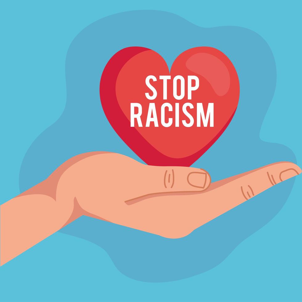 stop racism, with hand receiving heart, black lives matter concept vector