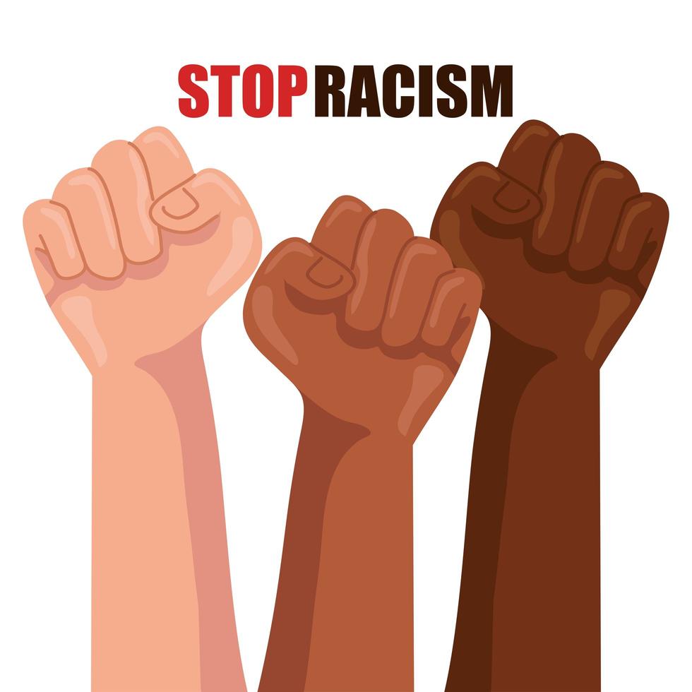 stop racism, with hands in fist, black lives matter concept vector