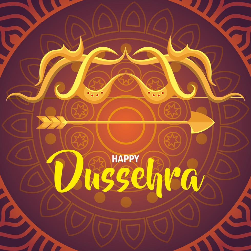 feliz festival dussehra, con decoración de flechas doradas vector