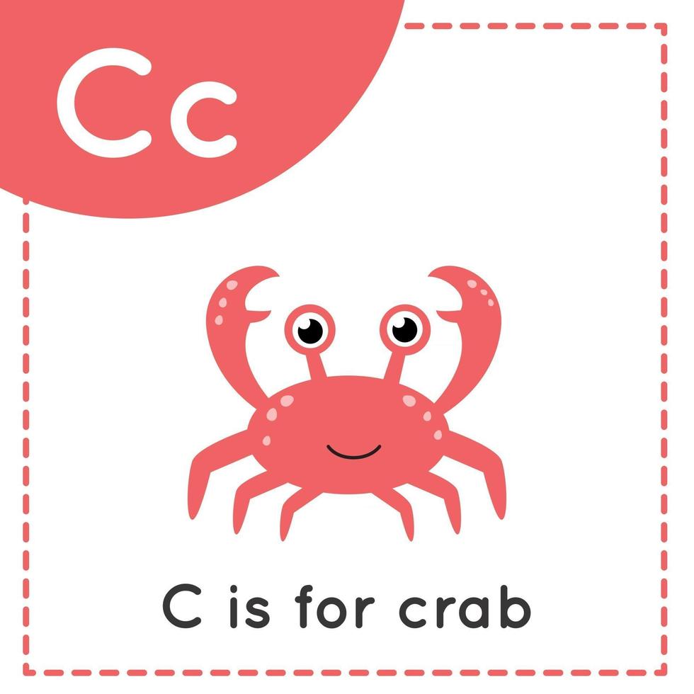 Learning English alphabet for kids Letter C Cute cartoon crab vector