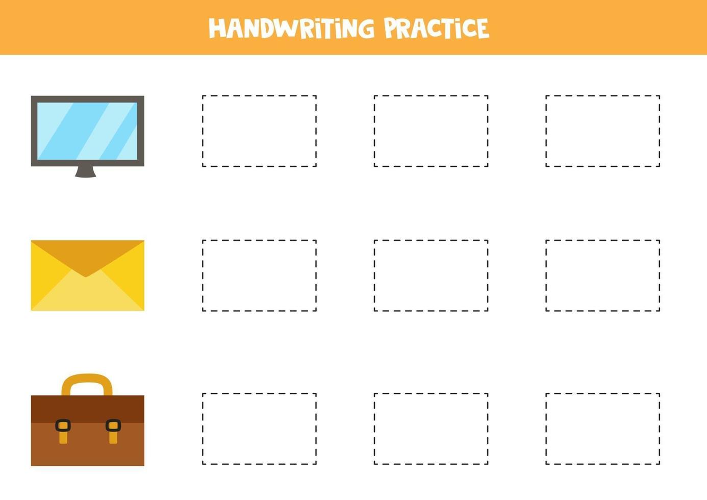 Trace contours of cute rectangle objects Writing practice vector