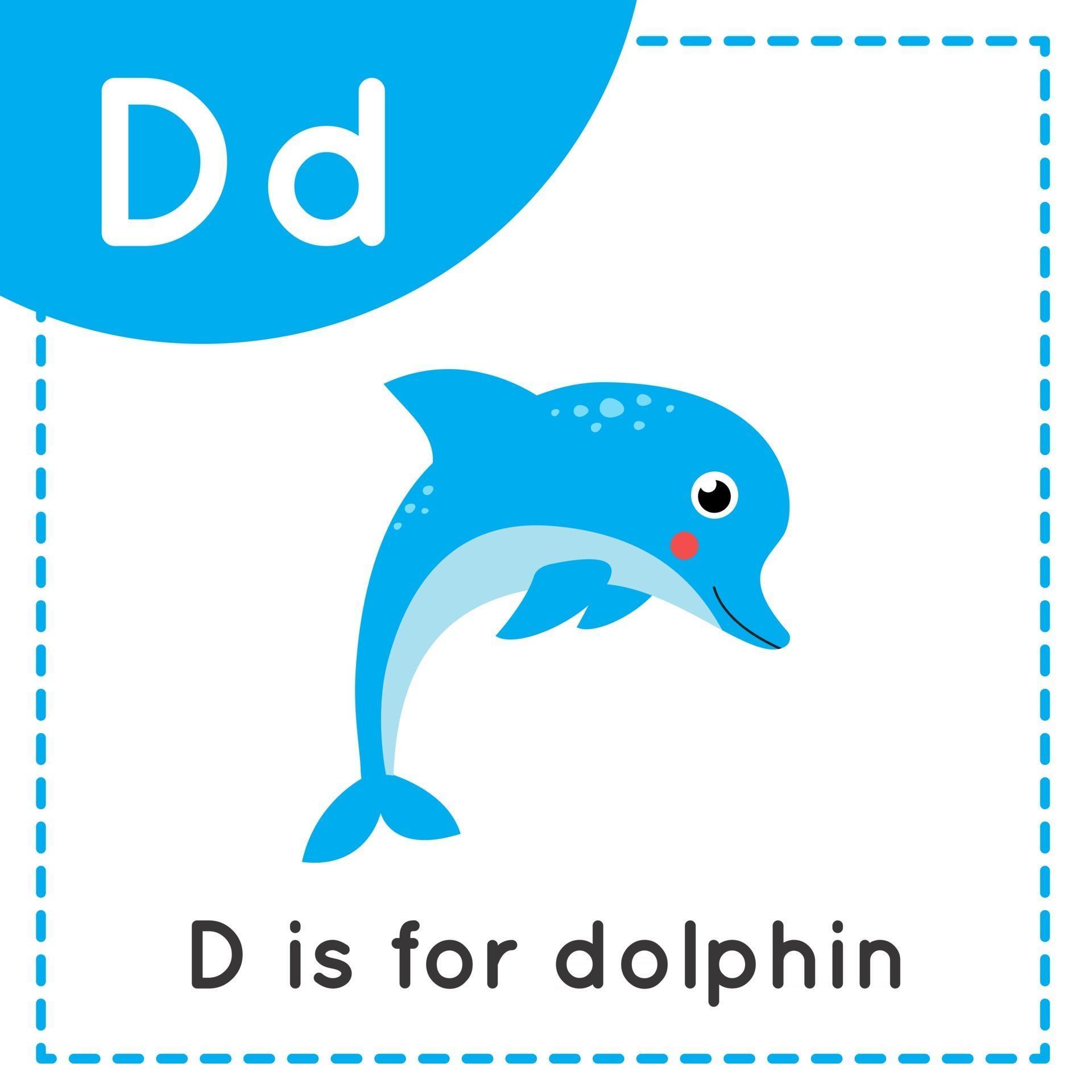 Learning English alphabet for kids Letter D Cute cartoon dolphin ...