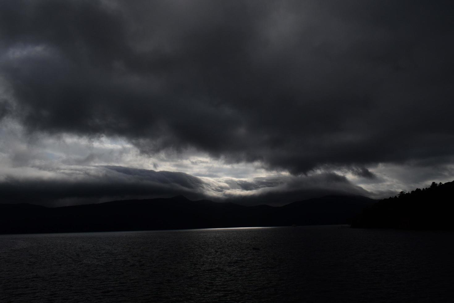 nubes grises sobre el cuerpo de agua durante el día foto