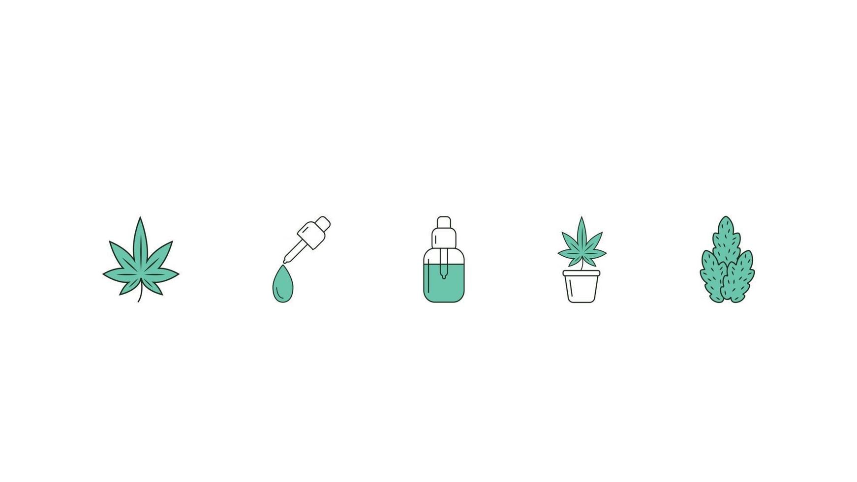 conjunto de iconos de la industria del cannabis en estilo plano de dibujos animados aislado sobre fondo blanco vector