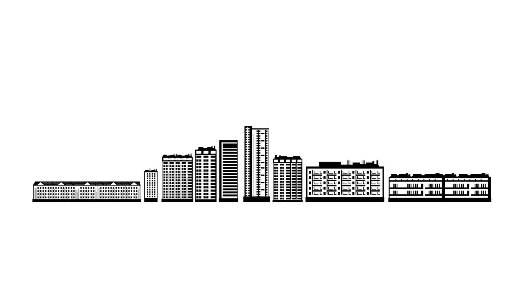 conjunto de edificios de líneas en blanco y negro de la ciudad moderna vector