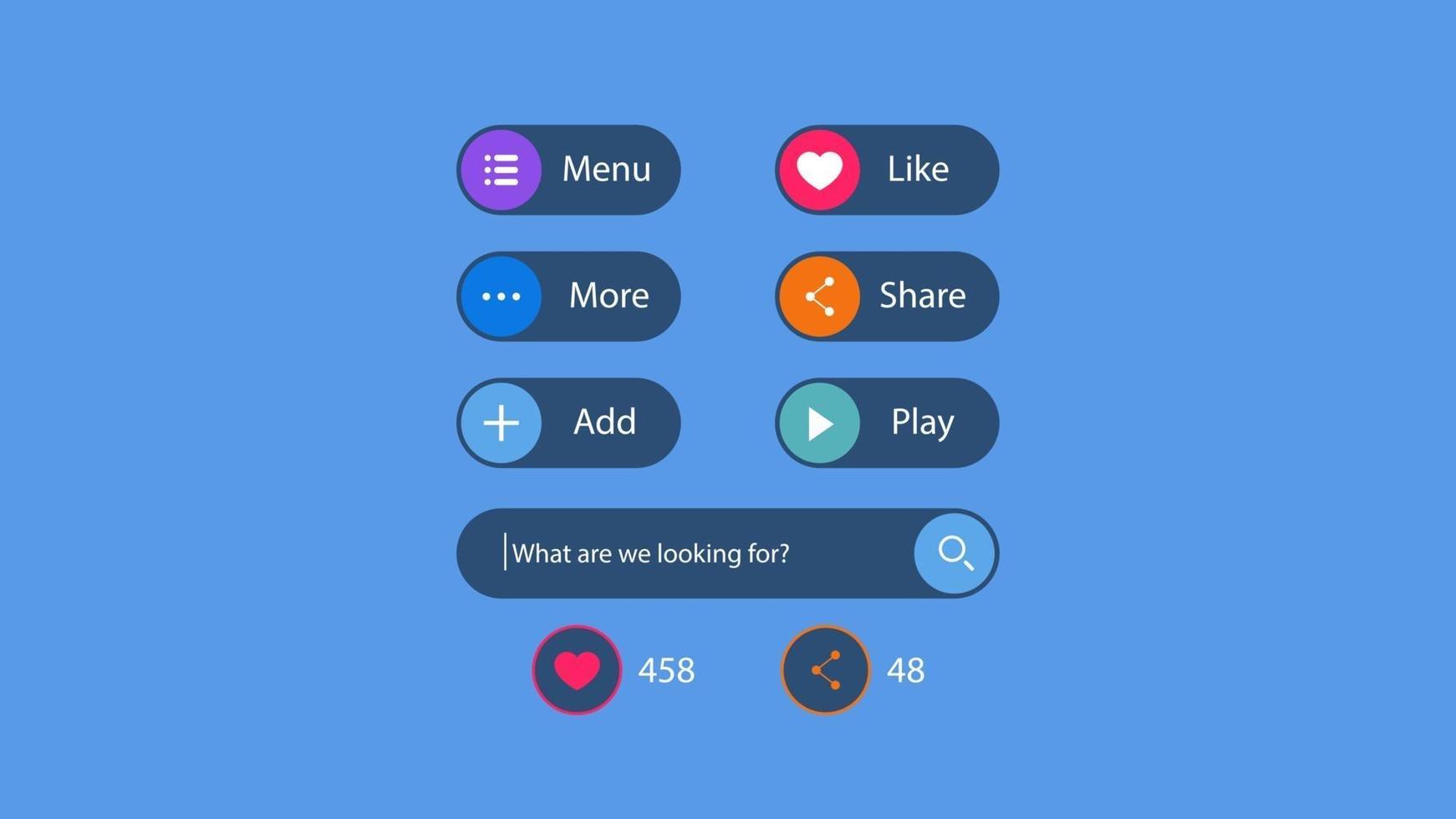 Set of buttons for social networks, elements of UI vector