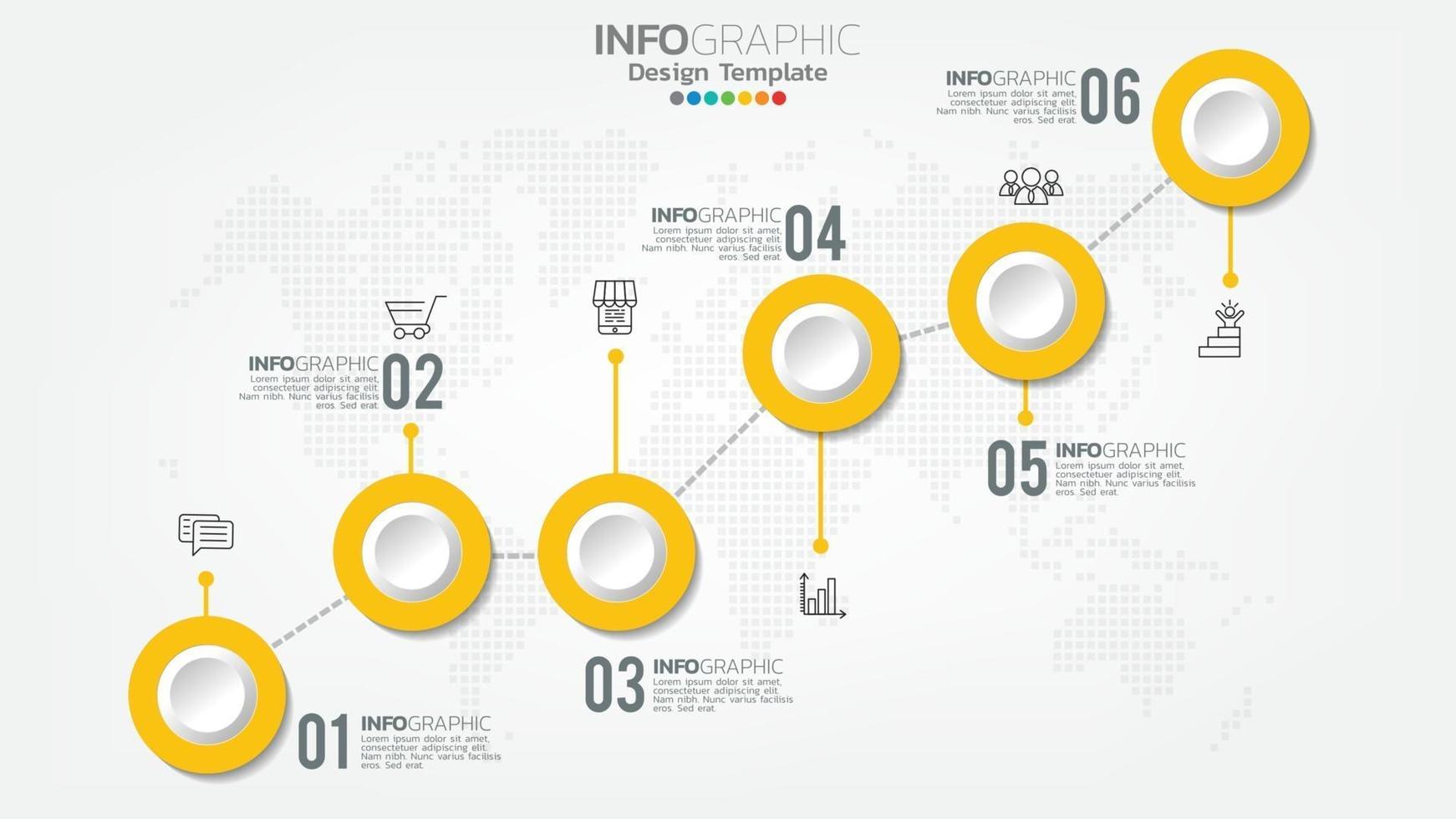 Infograph steps yellow color element with circle, chart diagram, business online marketing concept. vector