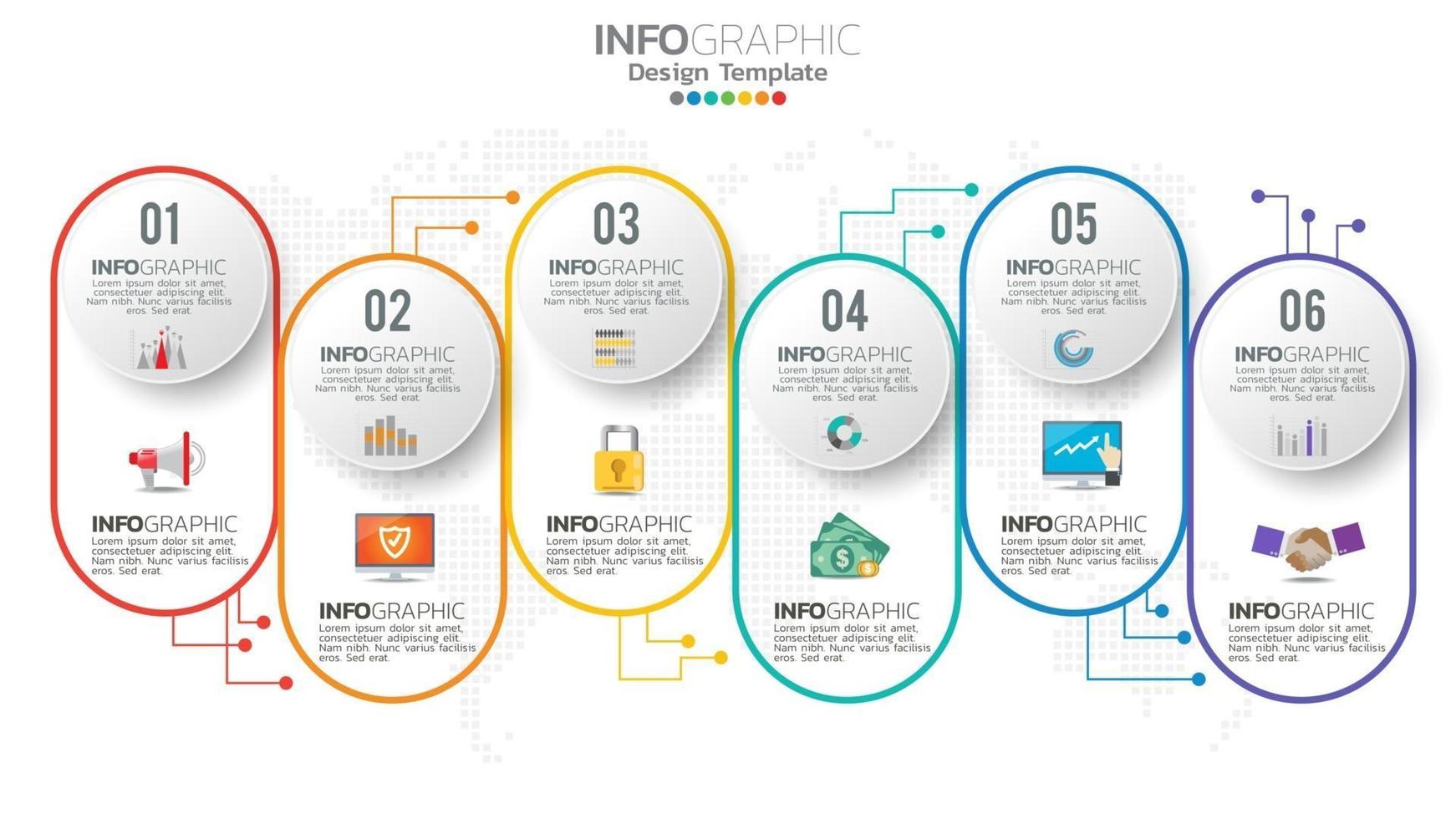 Infograph 6 steps circle element with number and chart diagram, business graph design. vector