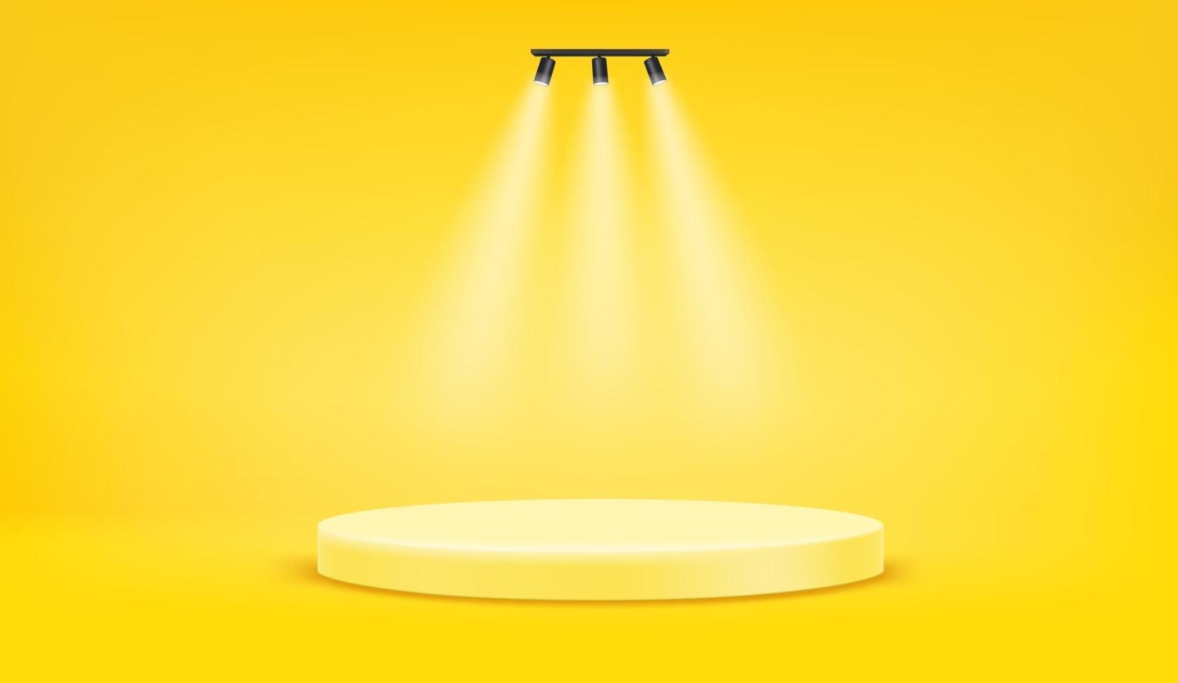 Bright yellow scene with spotlights. Template for a content vector