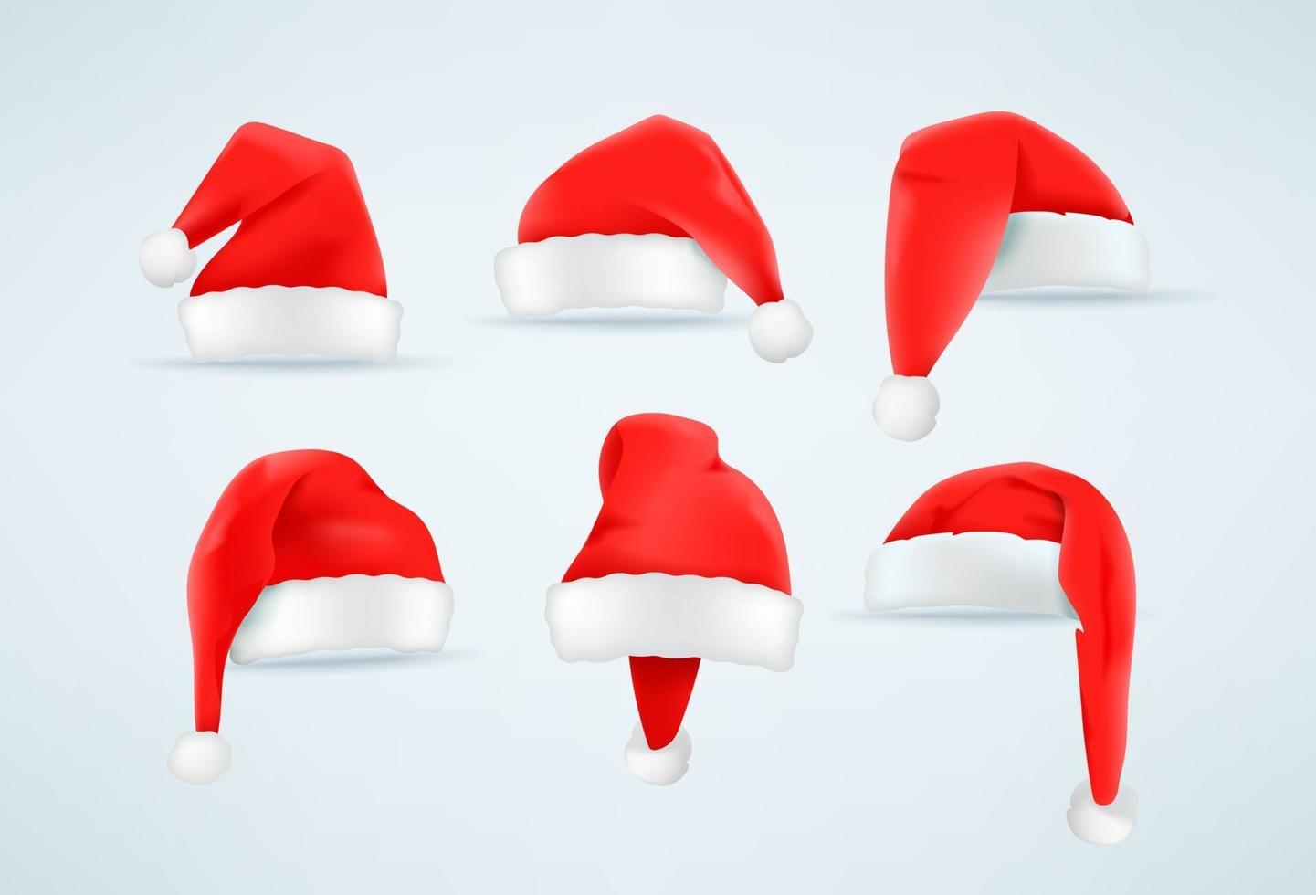 Red and white Santa Claus hat vector set