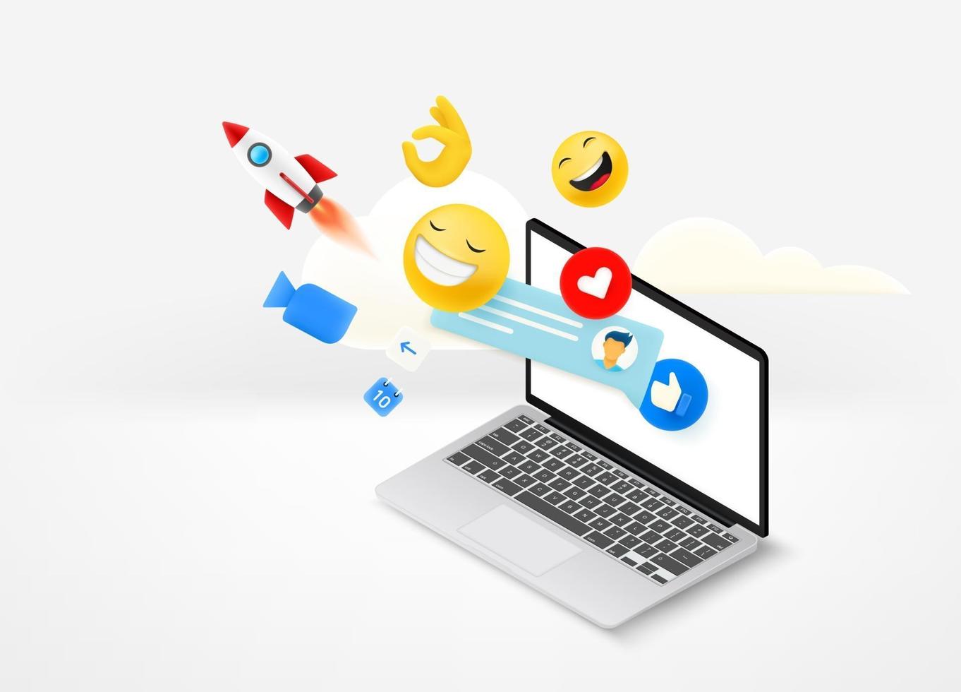 Social media concept with modern laptop vector