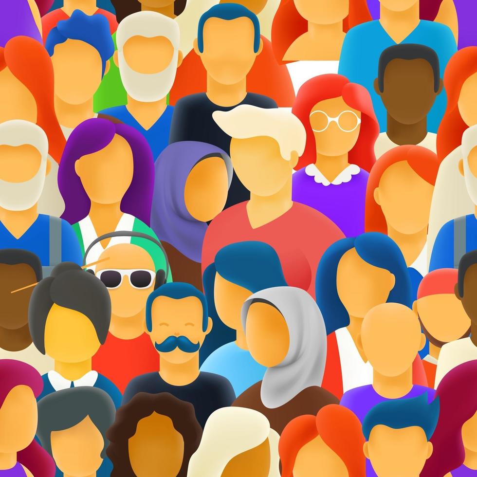 Big crowd of different race people seamless pattern vector