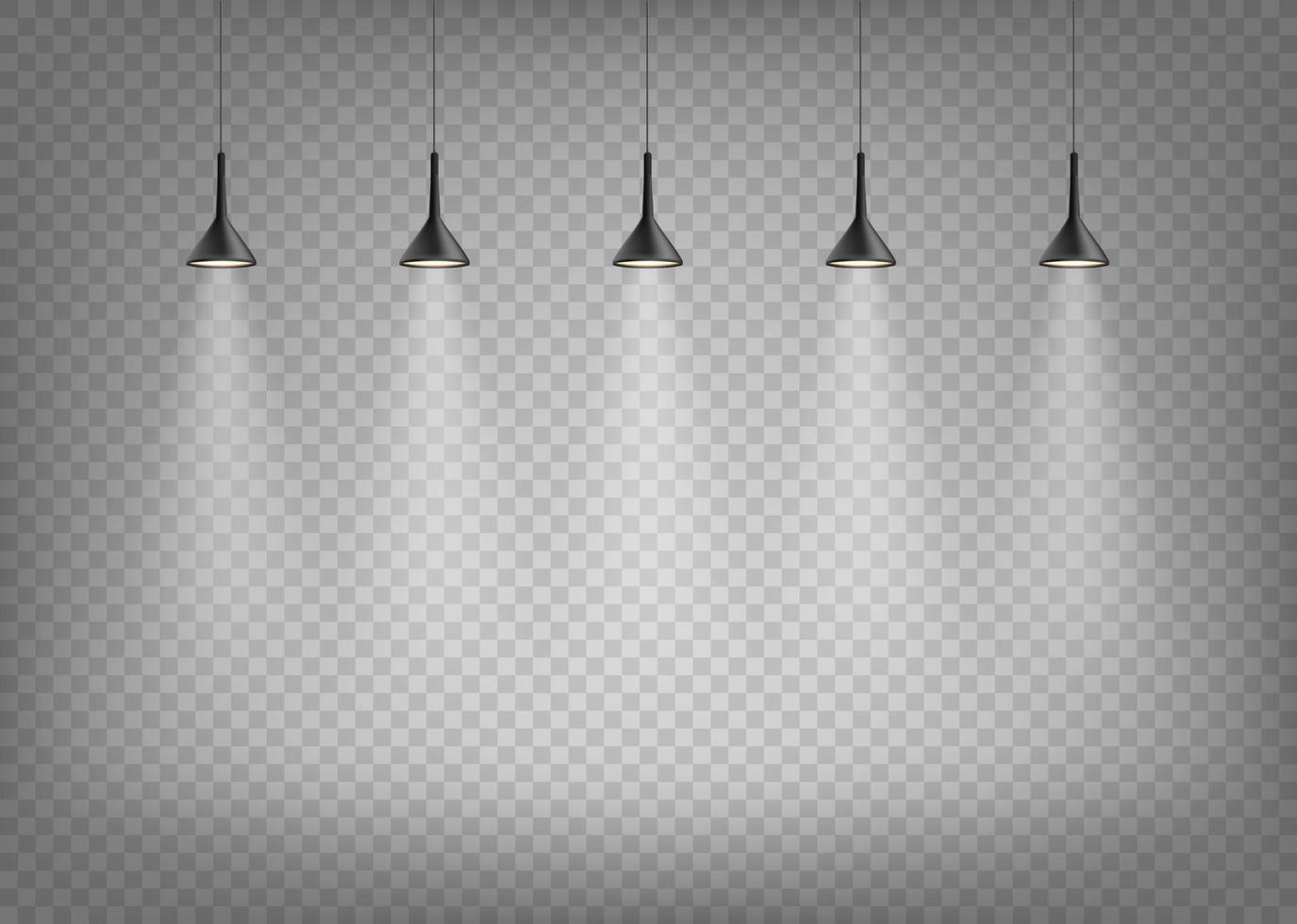 Spotlights on transparent background. Lamps on a stage. Template for design vector