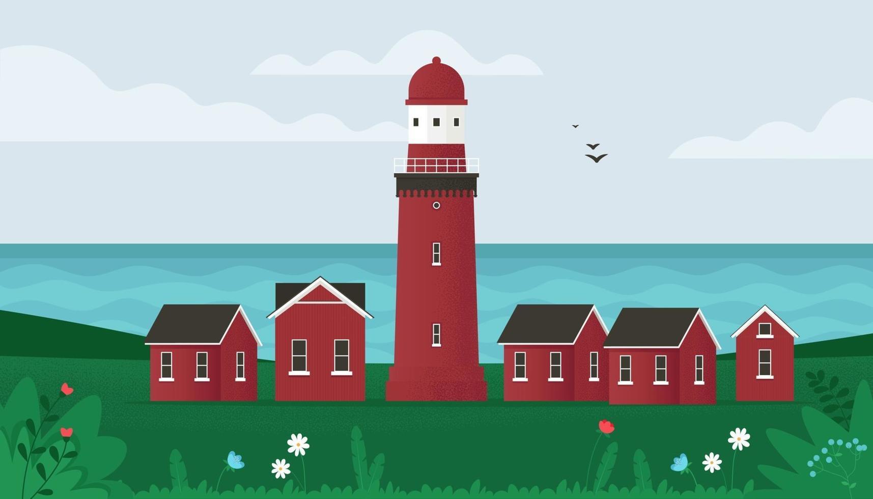 Lighthouse on seashore vector
