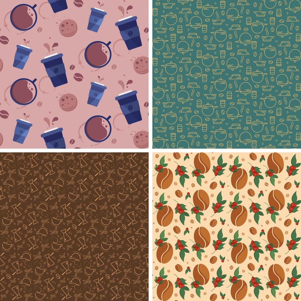 Set of seamless patterns with coffe elements vector