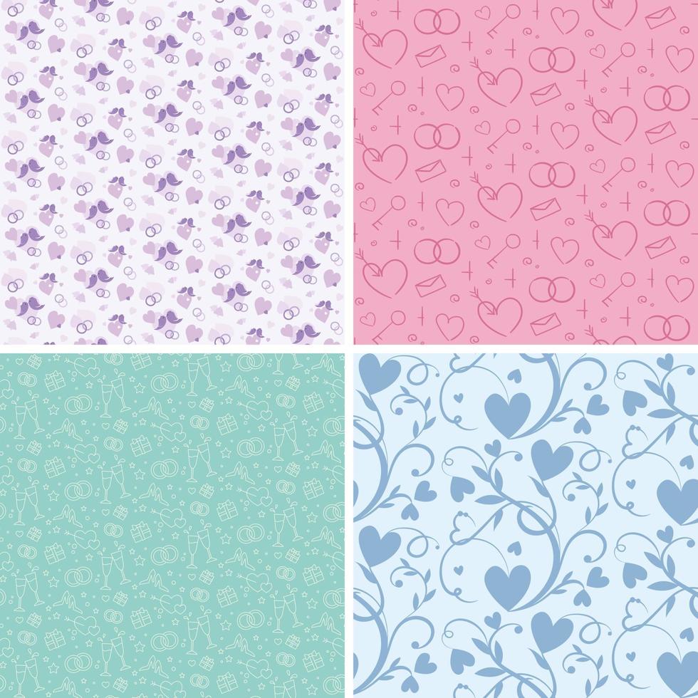 Set of seamless patterns with wedding symbols vector