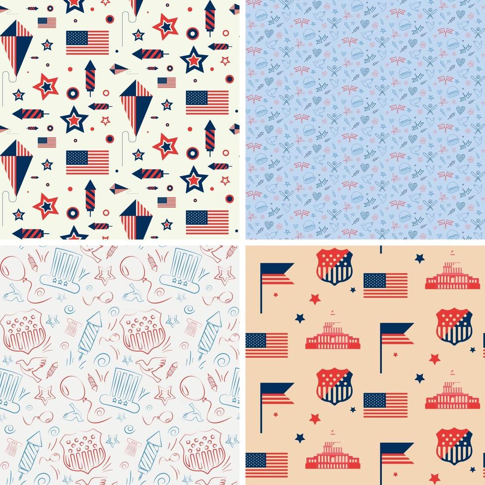 Set of seamless patterns with american symbols vector