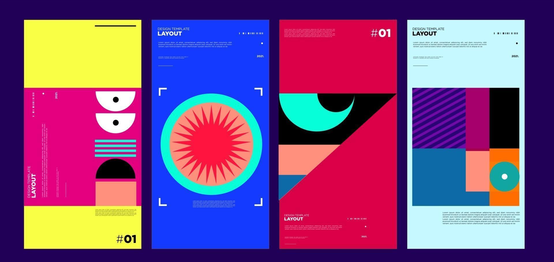 Colorful abstract geometric bauhaus and ethnic poster design template vector