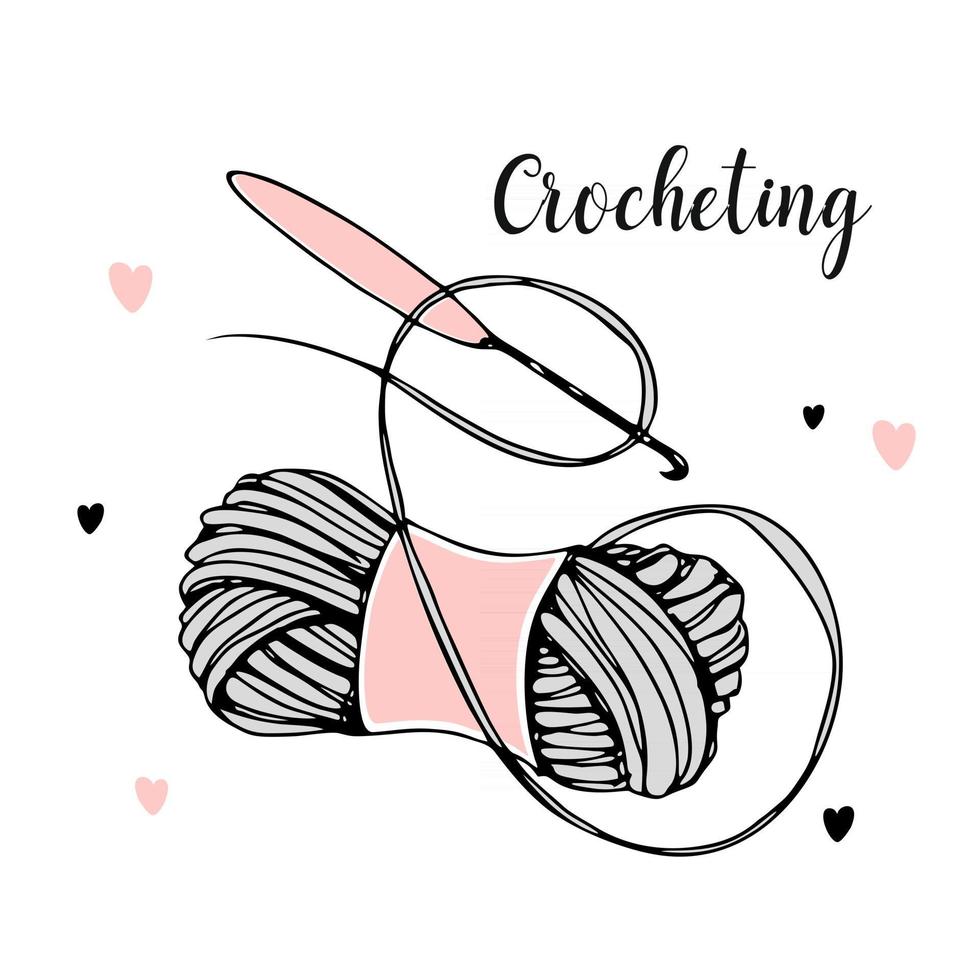 A ball of yarn with a crochet hook. Vector. vector