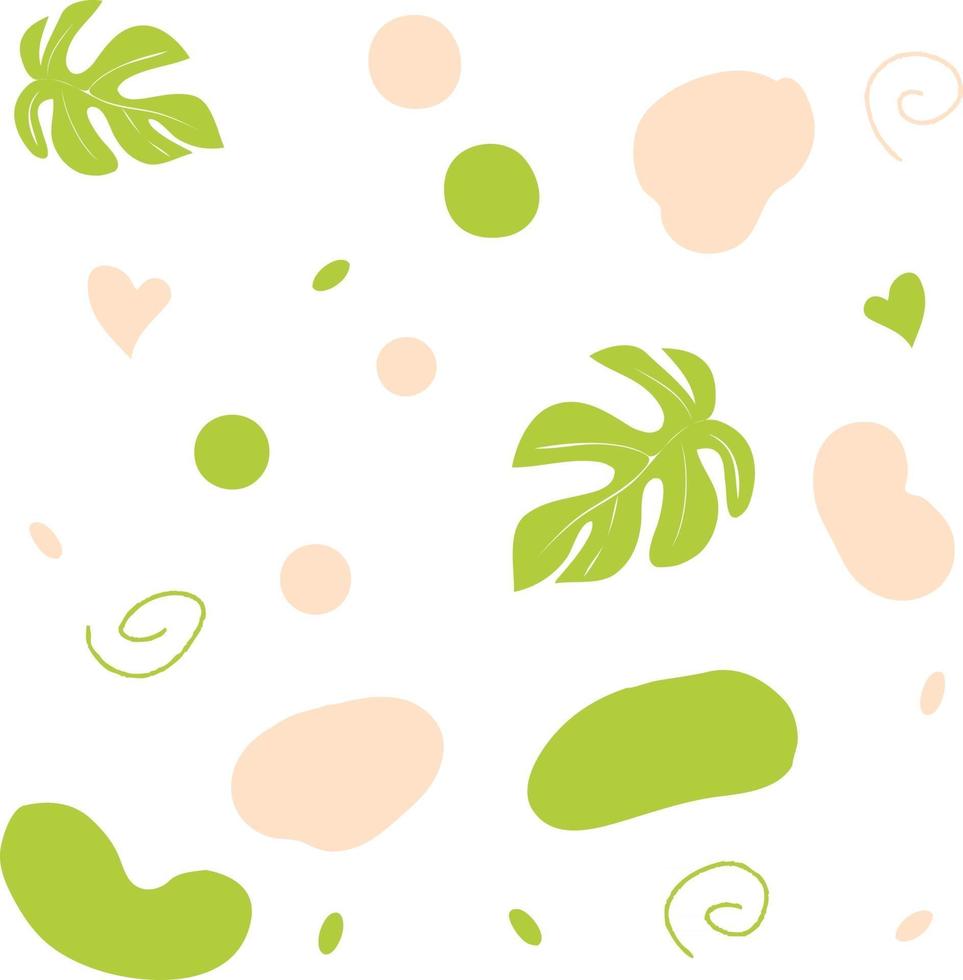 Vector pattern abstract pink spots and green leaves