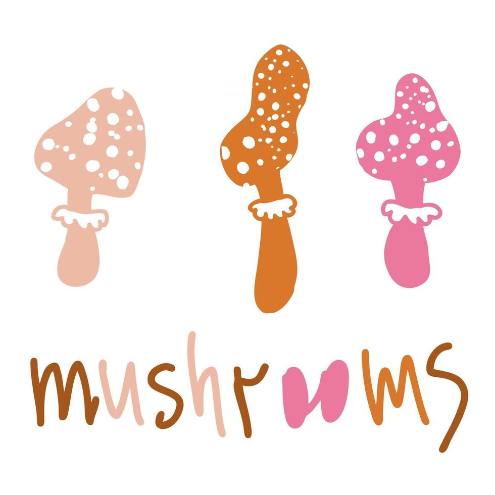 Drawing three cute toadstools and an inscription vector