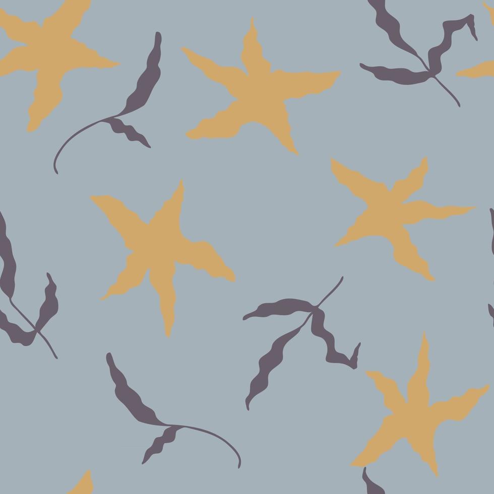 Hand drawn vector seamless pattern of marine starfish and seaweed