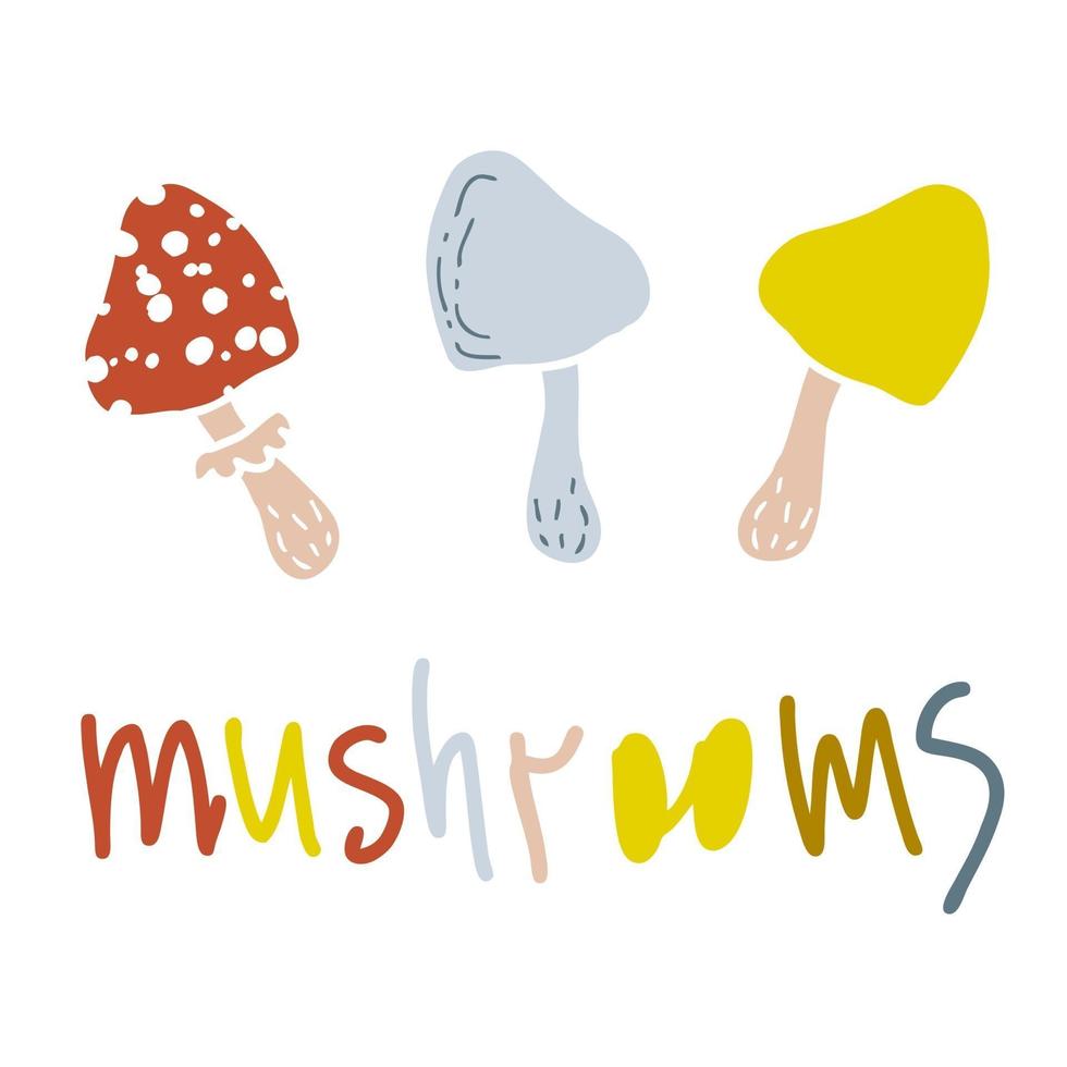 Drawing three lovely mushrooms and an inscription vector