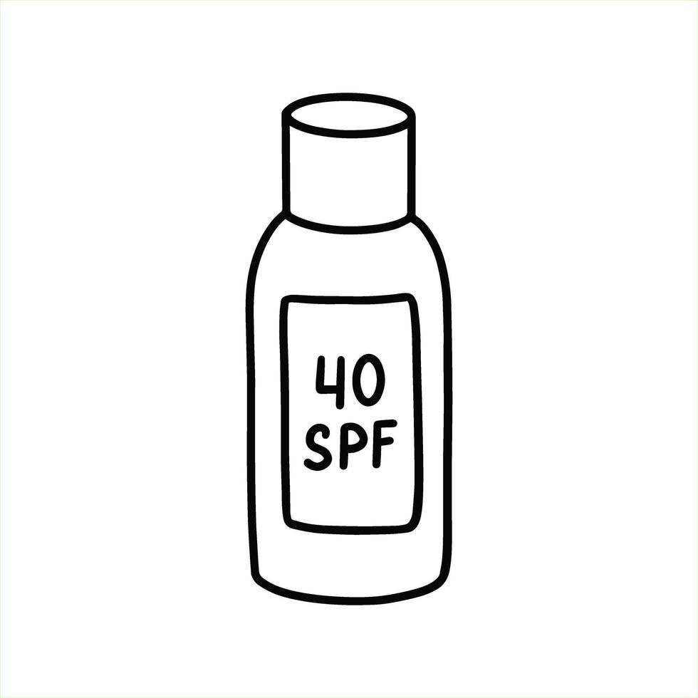 Sunscreen for the body. Packaging of sunscreen. Tanning agent with SPF. Vector illustration in the doodle style