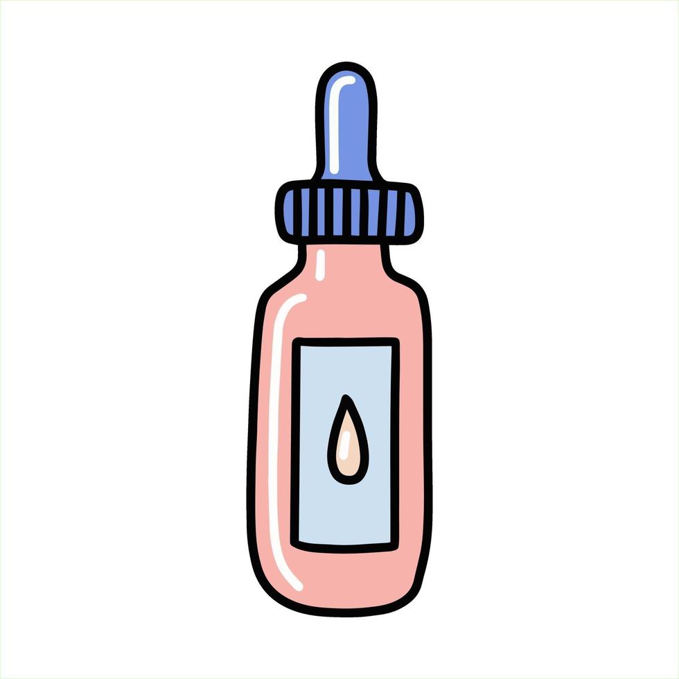 Sunscreen body oil. Facial serum. Tanning agent with SPF. Vector illustration in the doodle style