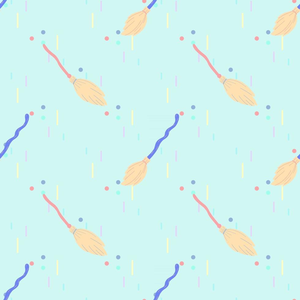 Witch broom seamless pattern. hand-drawn vector illustration. Design for Halloween, wrapping paper, textiles, printing