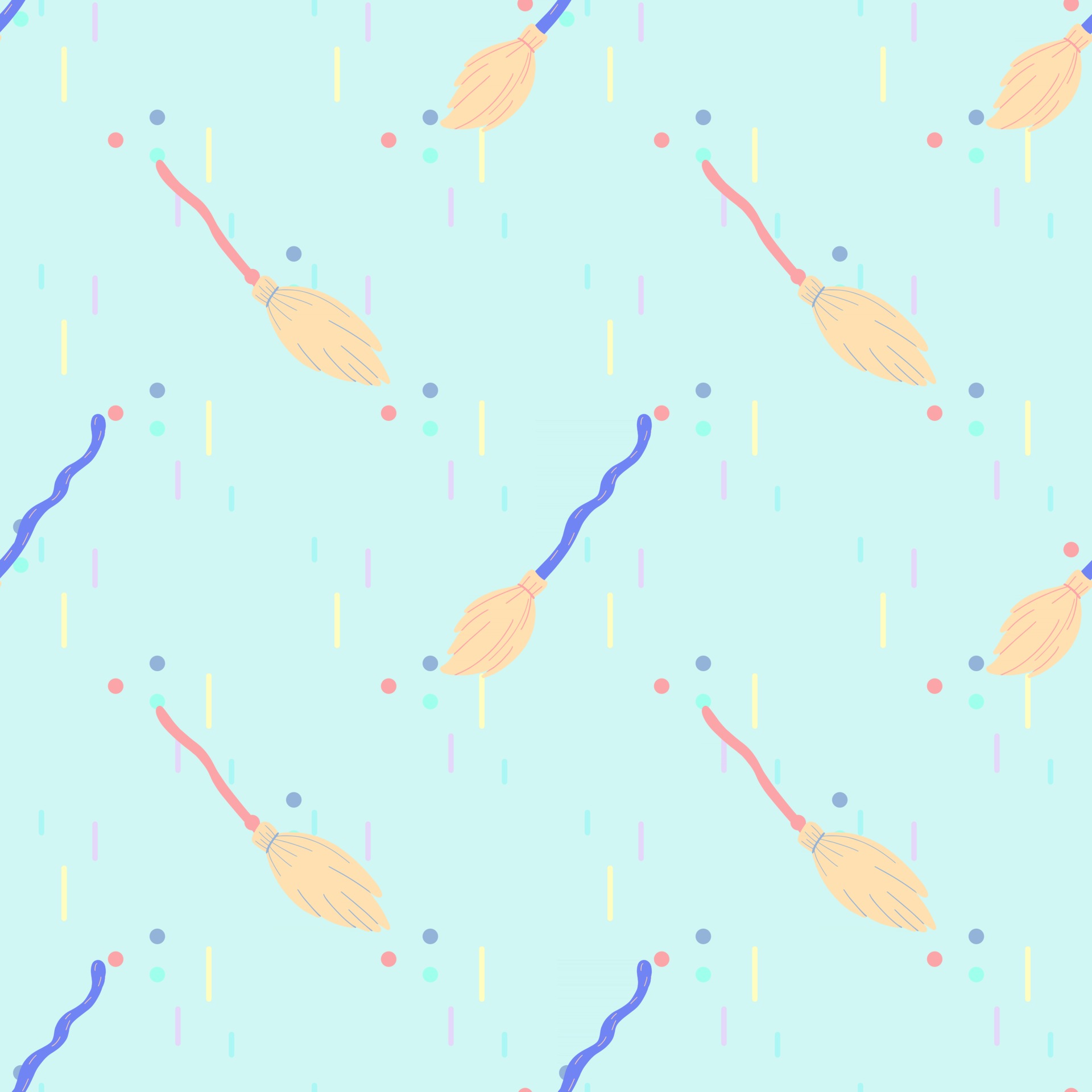 Witch broom seamless pattern. hand-drawn vector illustration. Design