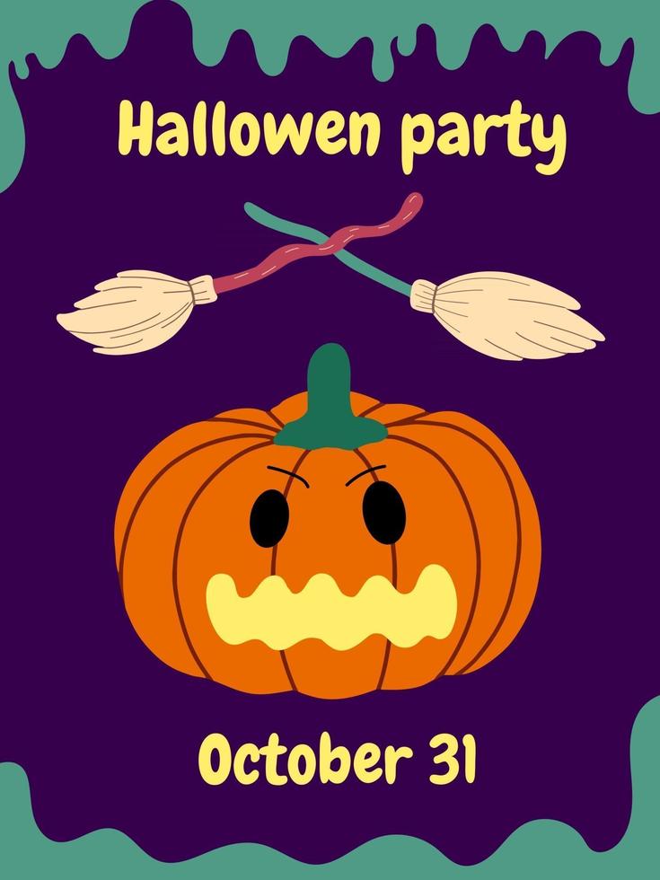 Halloween party,. Holiday leaflet design for Halloween. Flat vector illustration