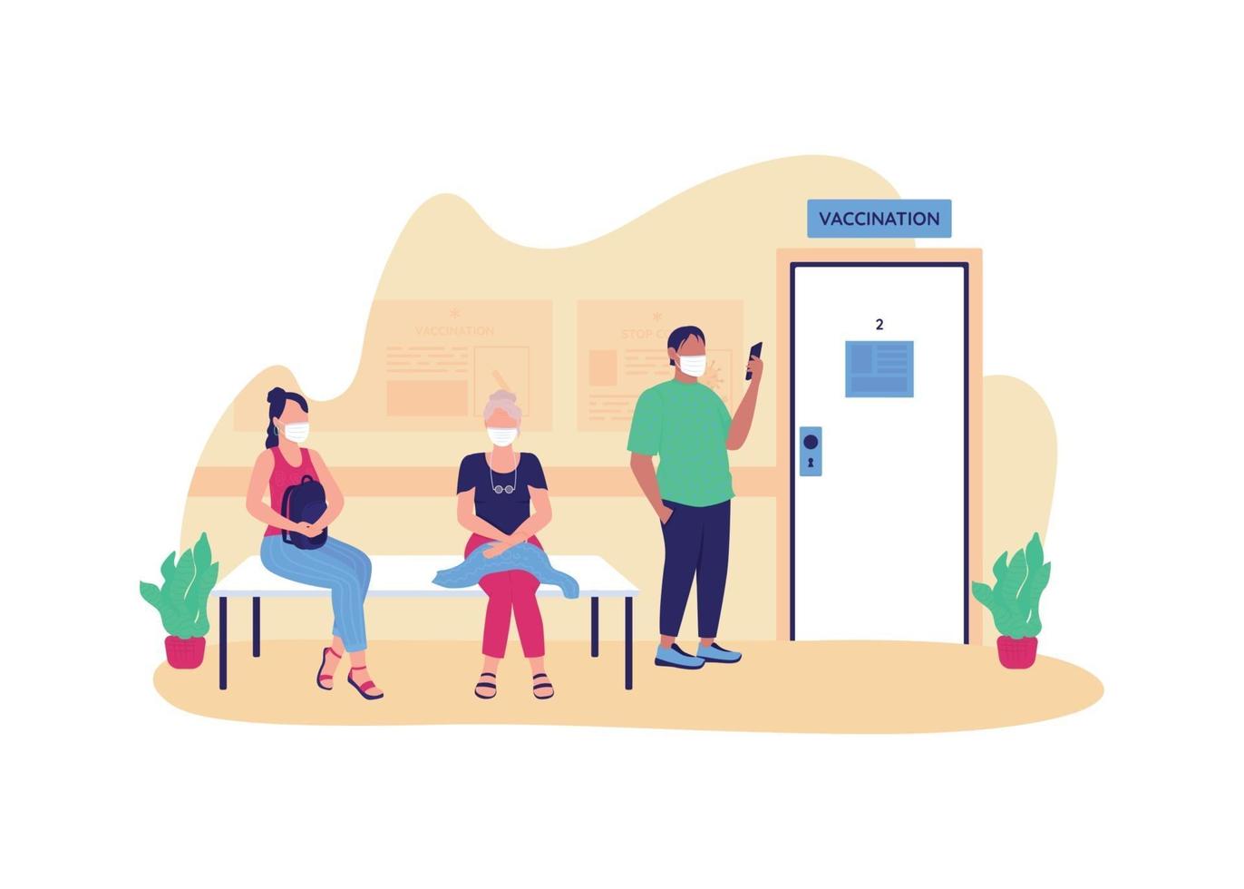 People waiting for vaccination flat concept vector illustration