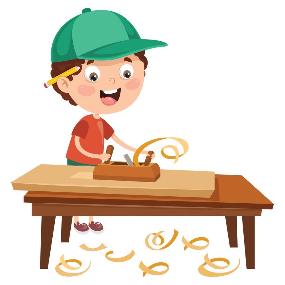 Little Cartoon Carpenter Working With Woods vector