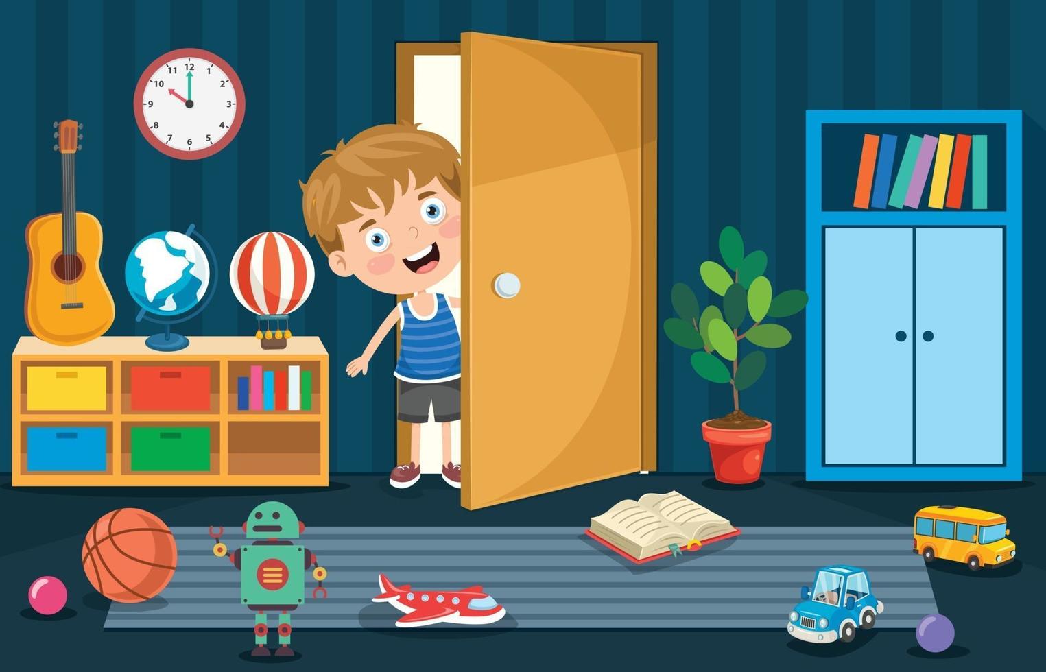 Liitle Boy Opening The Door vector