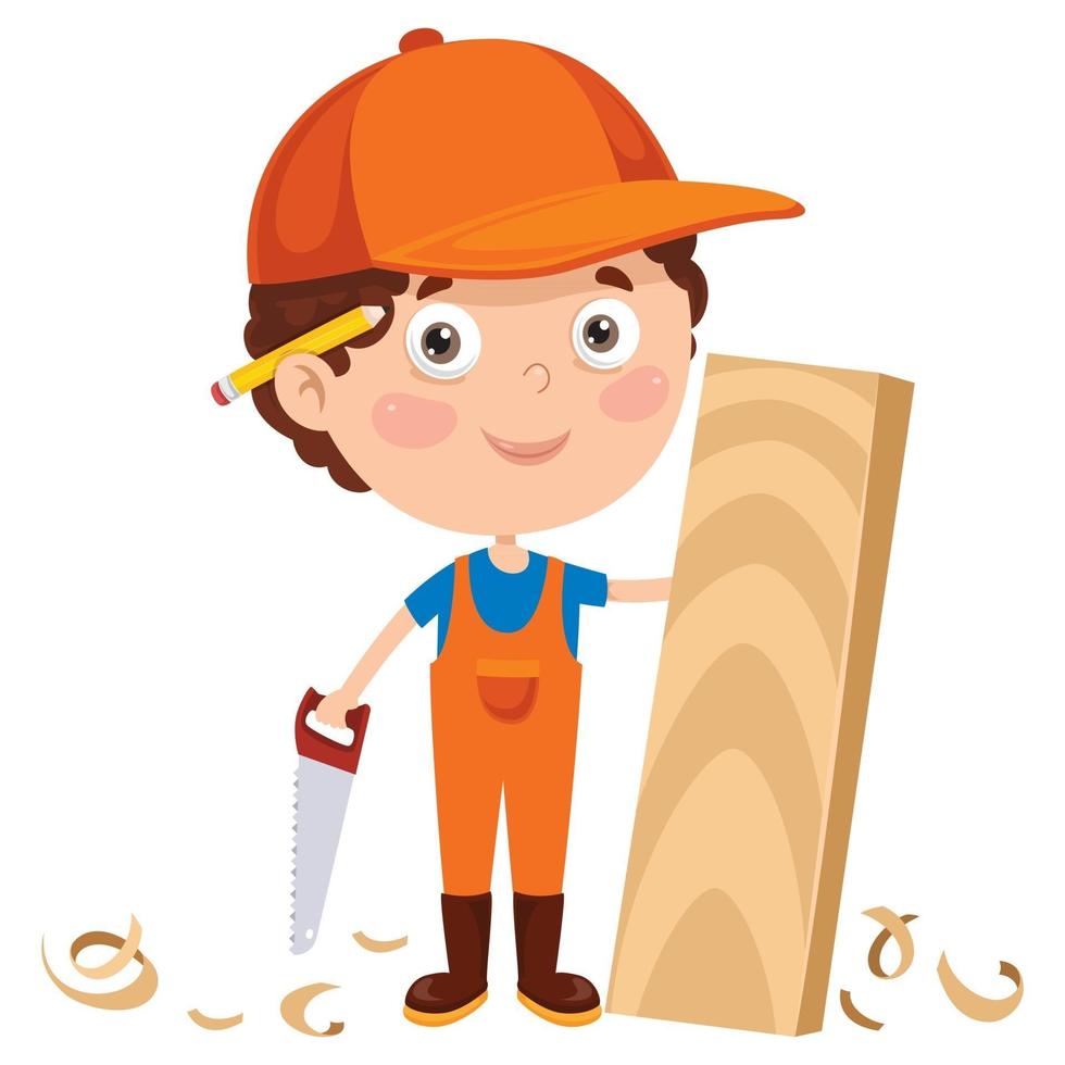 Little Cartoon Carpenter Working With Woods vector