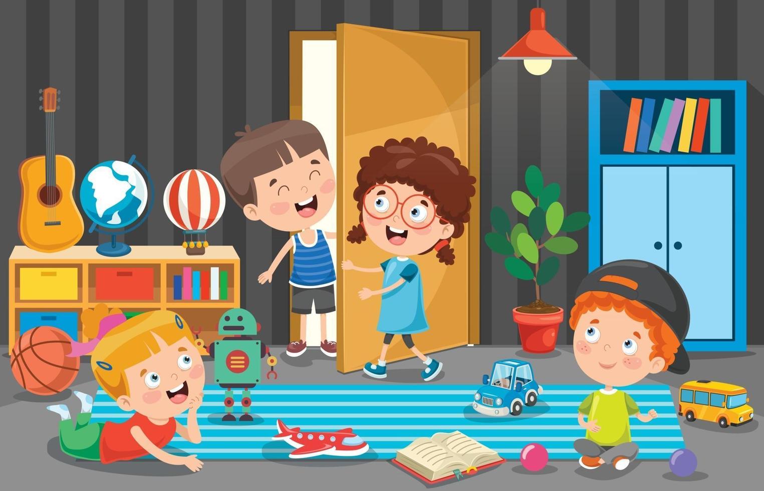 Little Children Playing At Room vector