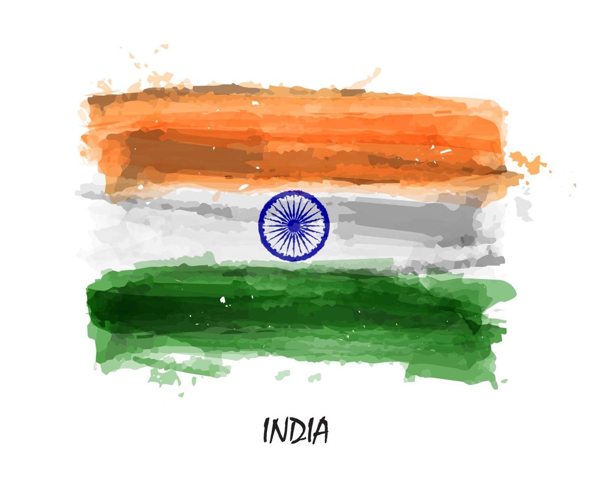 Realistic watercolor painting flag of India . Vector .