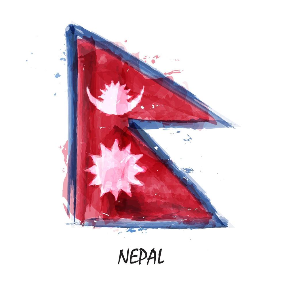 Realistic watercolor painting flag of Nepal . Vector .