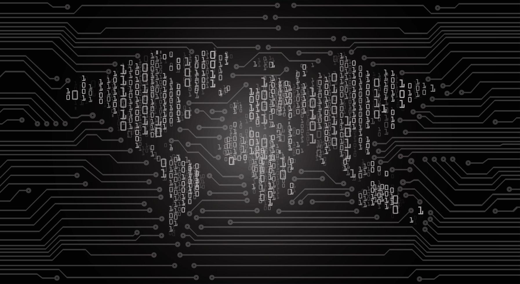 Tecnología futura de la placa de circuito binario mundial, fondo azul del concepto de seguridad cibernética de hud vector