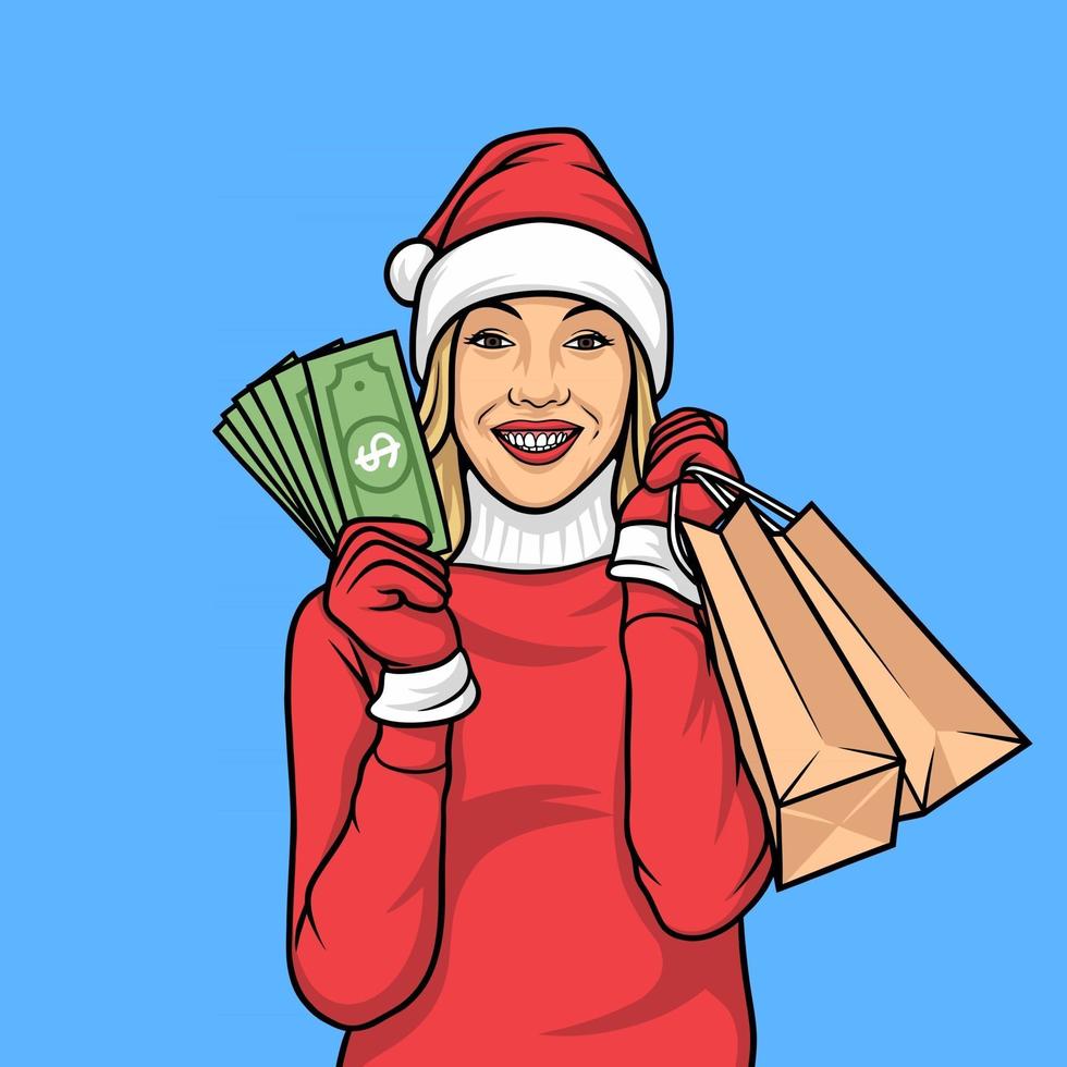 pin de compras navideñas de personaje, vector premium