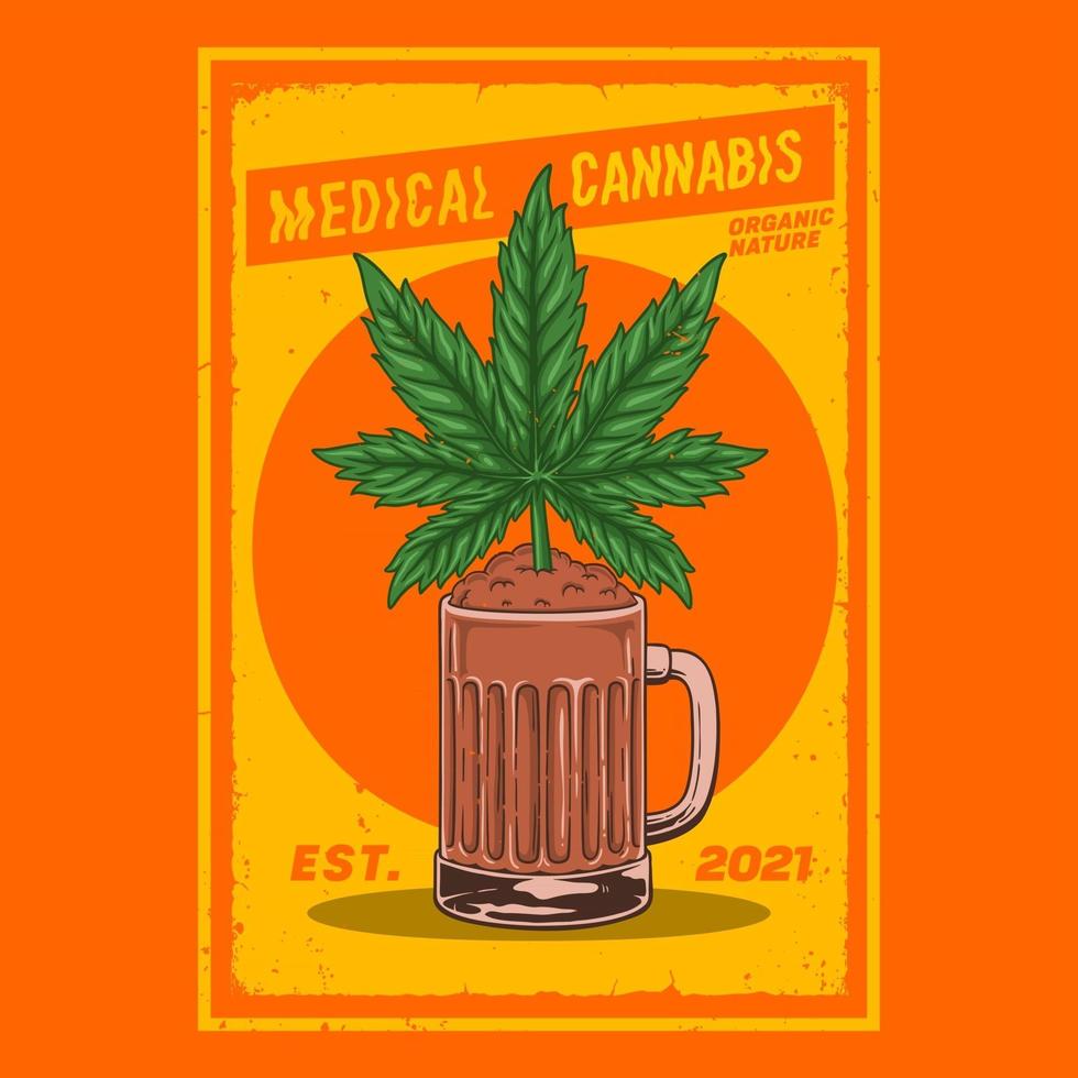 plantas de cannabis en vasos de cerveza, vector premium