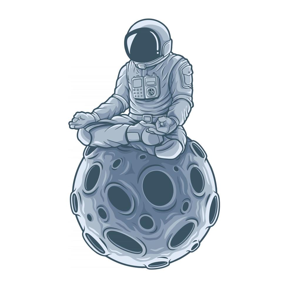 Astronaut meditation sitting on the moon. . Premium Vector