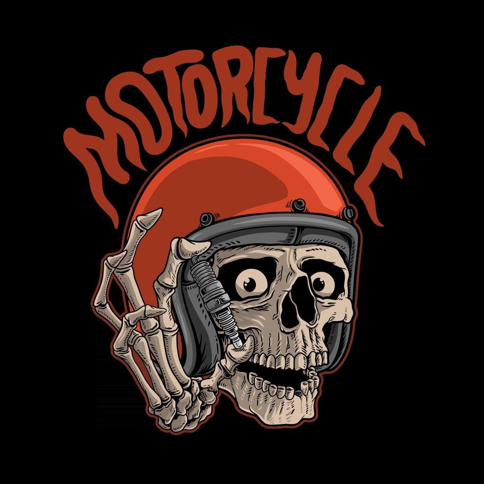 Ilustración calavera motocicleta, vector premium