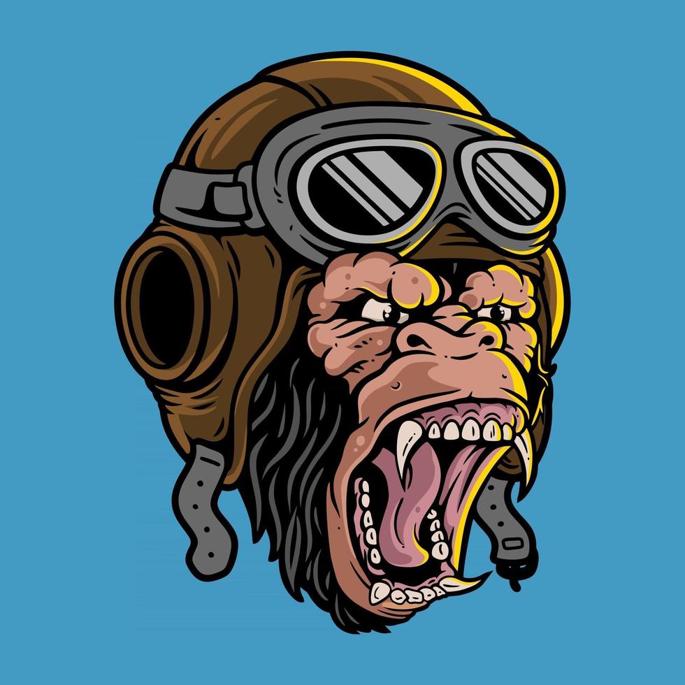 gorilla head wearing pilot helmet,premium vector