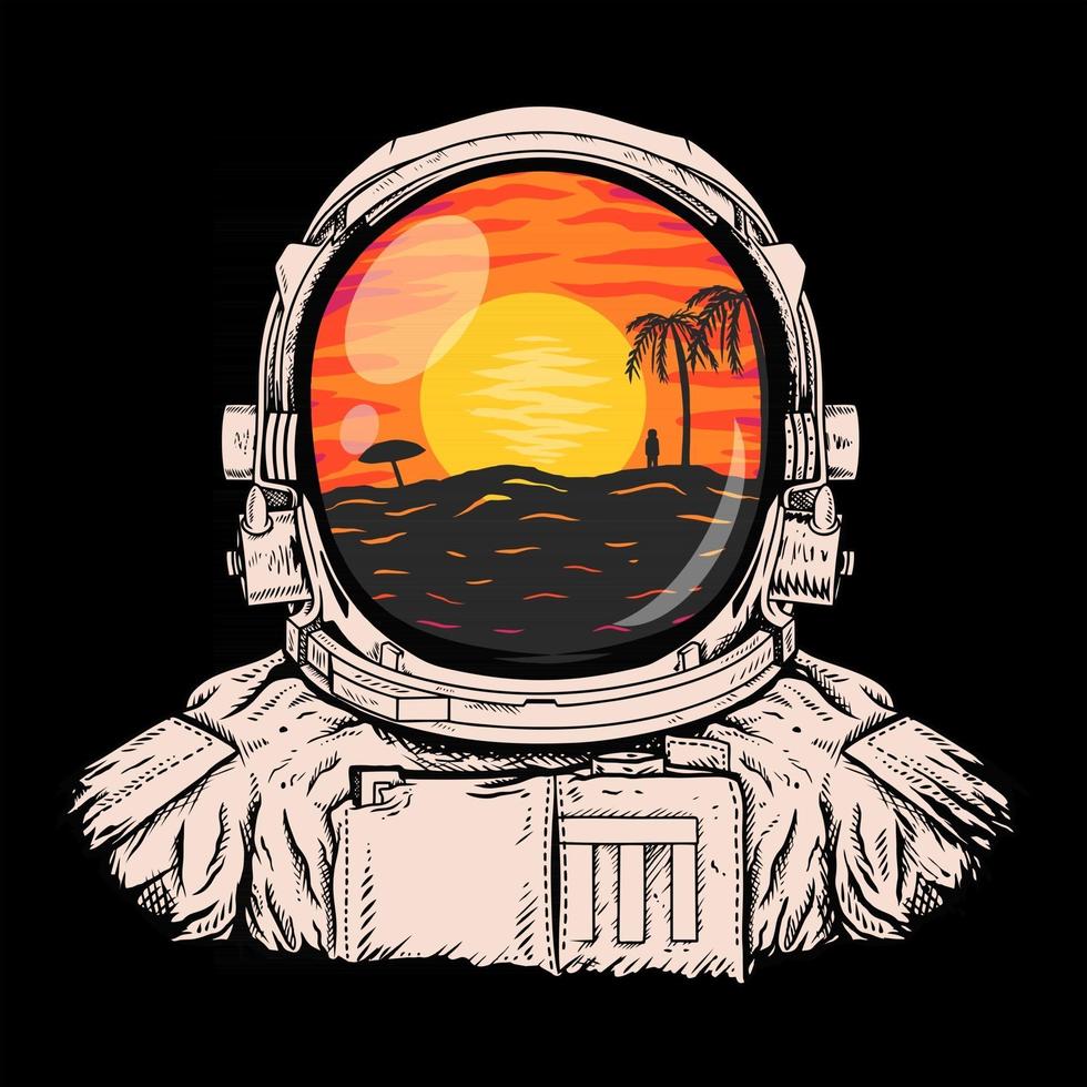 illustration Aastronaut sunset premium vector